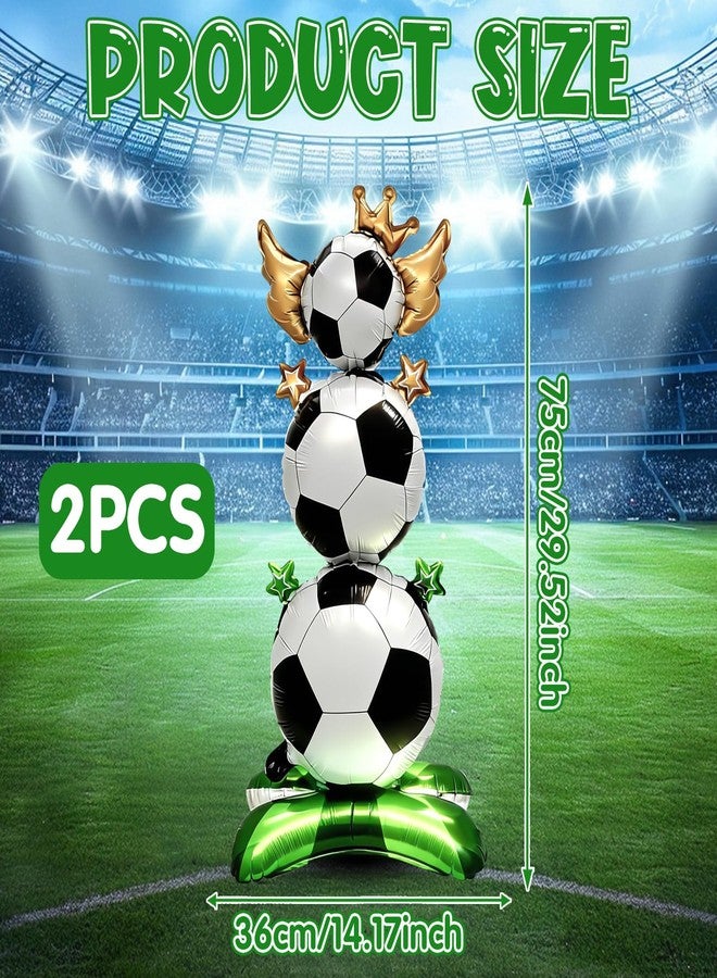 CYUXING 2Pcs Standing Soccer Balloons for Party, Large Football Theme Foil Balloons with Green Field Base & Star Crown Accents for Birthday Sports Themed Party Decoration Supplies - Image 2