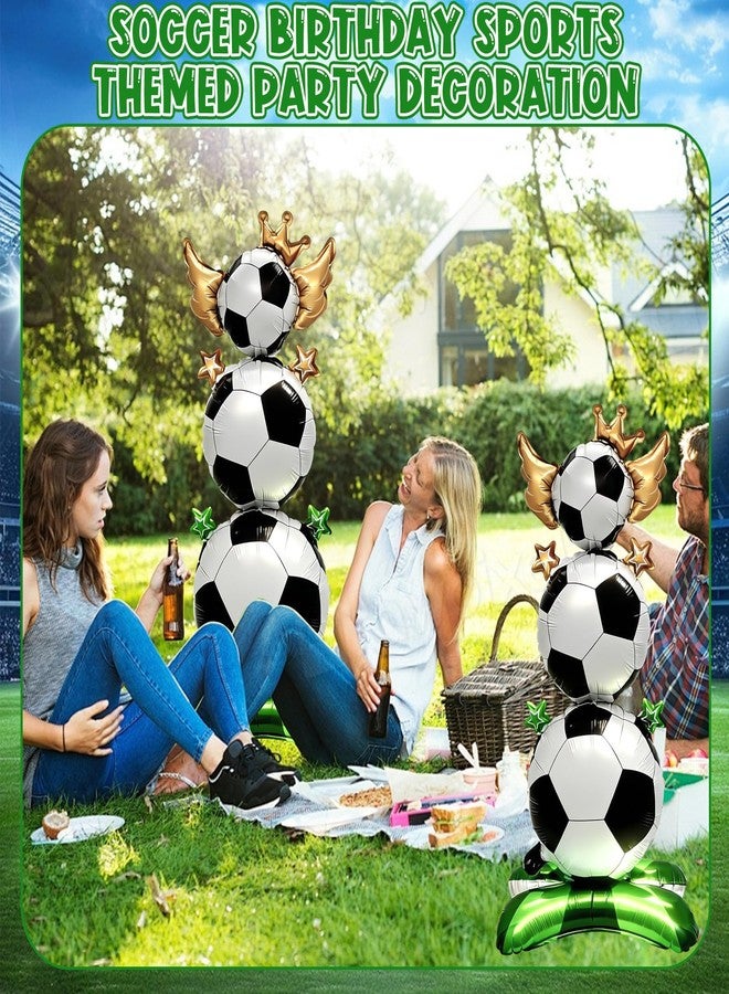 CYUXING 2Pcs Standing Soccer Balloons for Party, Large Football Theme Foil Balloons with Green Field Base & Star Crown Accents for Birthday Sports Themed Party Decoration Supplies - Image 4