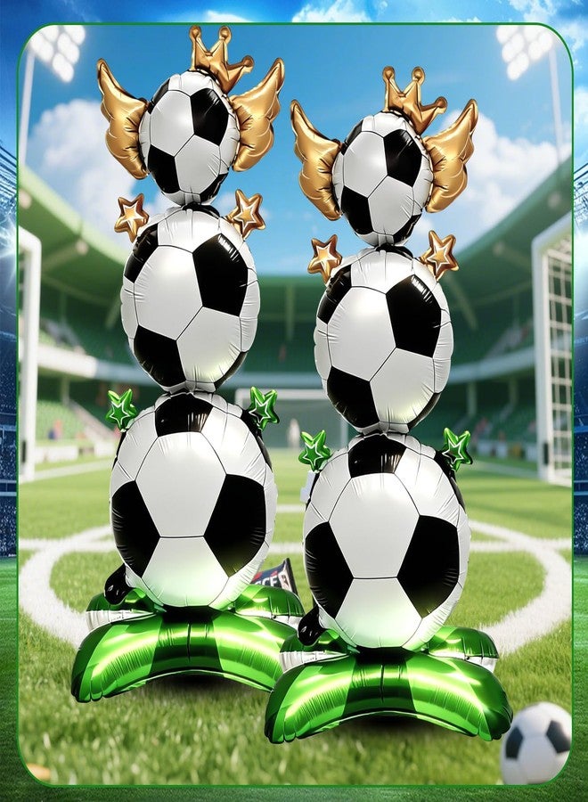 CYUXING 2Pcs Standing Soccer Balloons for Party, Large Football Theme Foil Balloons with Green Field Base & Star Crown Accents for Birthday Sports Themed Party Decoration Supplies - Image 5