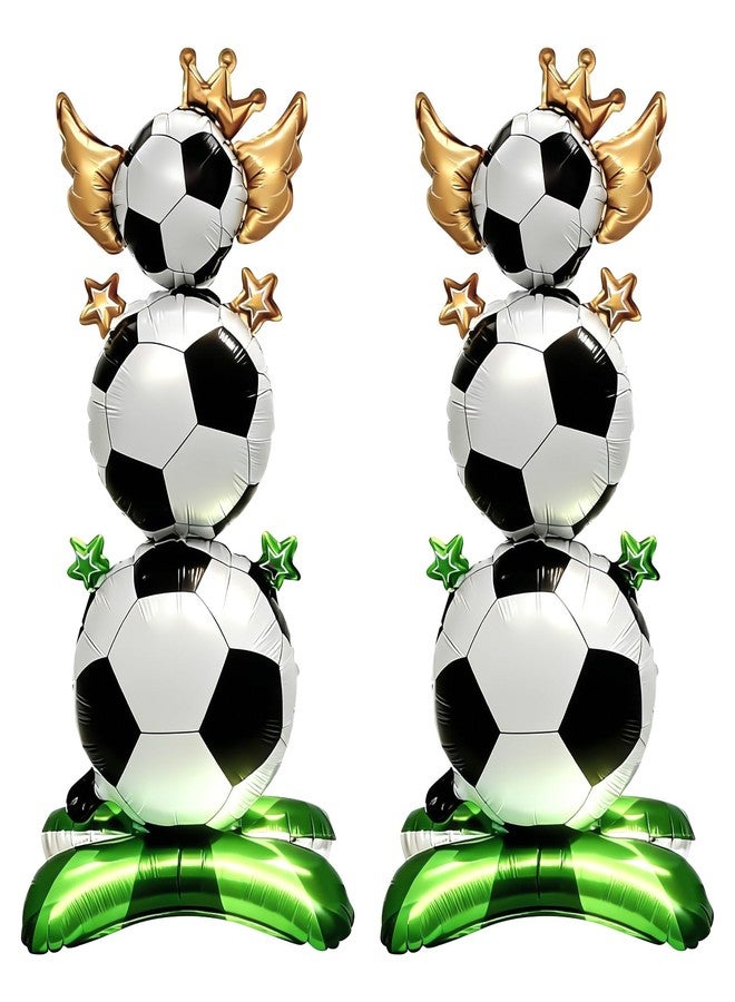 CYUXING 2Pcs Standing Soccer Balloons for Party, Large Football Theme Foil Balloons with Green Field Base & Star Crown Accents for Birthday Sports Themed Party Decoration Supplies - Image 1