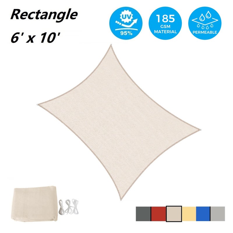 ASTEROUTDOOR Sun Shade Sail Rectangle 6' x 10' UV Block Canopy for Patio Backyard Lawn Garden Outdoor Activities, Cream - Image 2