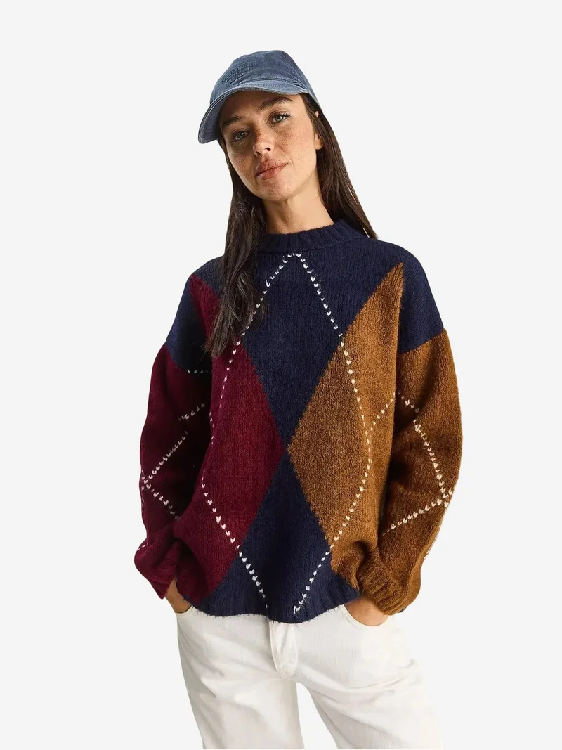 بيانكو لوتشي LUCCI Oversized Knitted Diamond Pattern Sweater