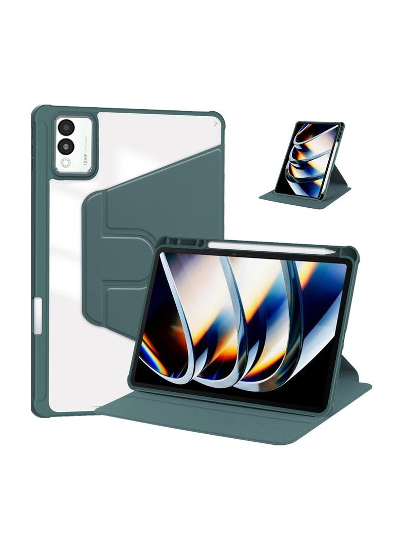 عام "حافظة جلدية للوح TECNO MegaPad 11 بوصة - مزودة بوظيفة التشغيل/الإيقاف التلقائي، حامل دوار 360°، غطاء خلفي شفاف من الأكريليك مع حافظة قلم مدمجة"