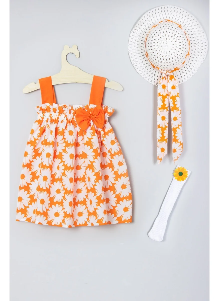 ادا بيبيك تشوكوك Ada Baby Child Hat Floral Patterned Dress Knee-Length Socks Set 012