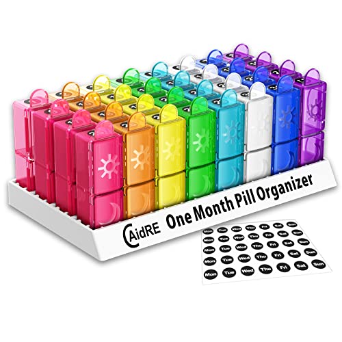 CAidRE Monthly Pill Organizer, CAidRE 30 Day Pill Organizer 2 Times a Day, One Month Pill Box Organizer AM PM, Weekly Pill Holder for Fish Oil, Vitamins, Supplements - Image 1