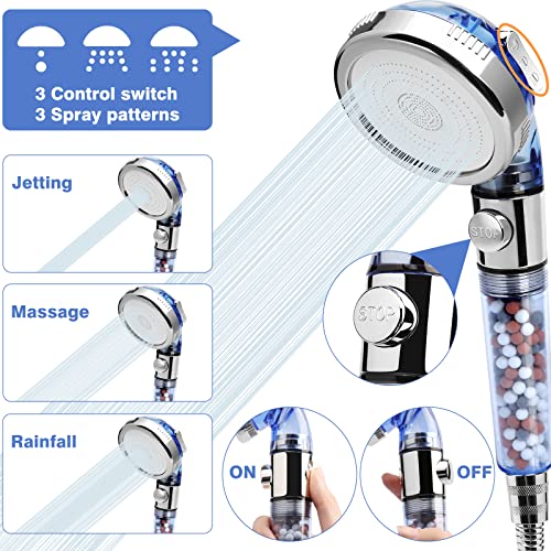 REHAVE High Pressure Shower Head with Hose, REHAVE Water Saving RV Handheld Shower Head, Shower Sprayer, 3 Mode, Handheld Spray Showerheads for Dry Skin Hair Loss, Purifying Filtration Mineral Stone Beads - Image 3