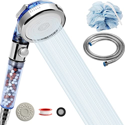 REHAVE High Pressure Shower Head with Hose, REHAVE Water Saving RV Handheld Shower Head, Shower Sprayer, 3 Mode, Handheld Spray Showerheads for Dry Skin Hair Loss, Purifying Filtration Mineral Stone Beads - Image 1