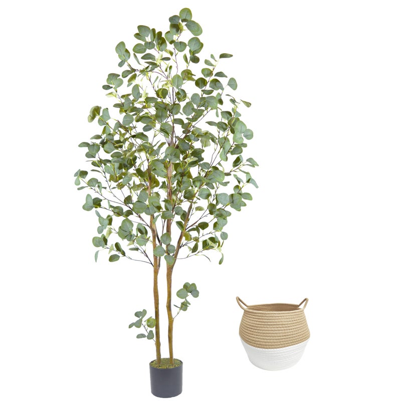 Warmplants Artificial Eucalyptus Tree, 6ft Tall Faux Eucalyptus Plant with Basket for Home Office, 72'' Fake Tree for Indoor Outdoor Livingroom Garden Floor DÃ©cor - Image 2