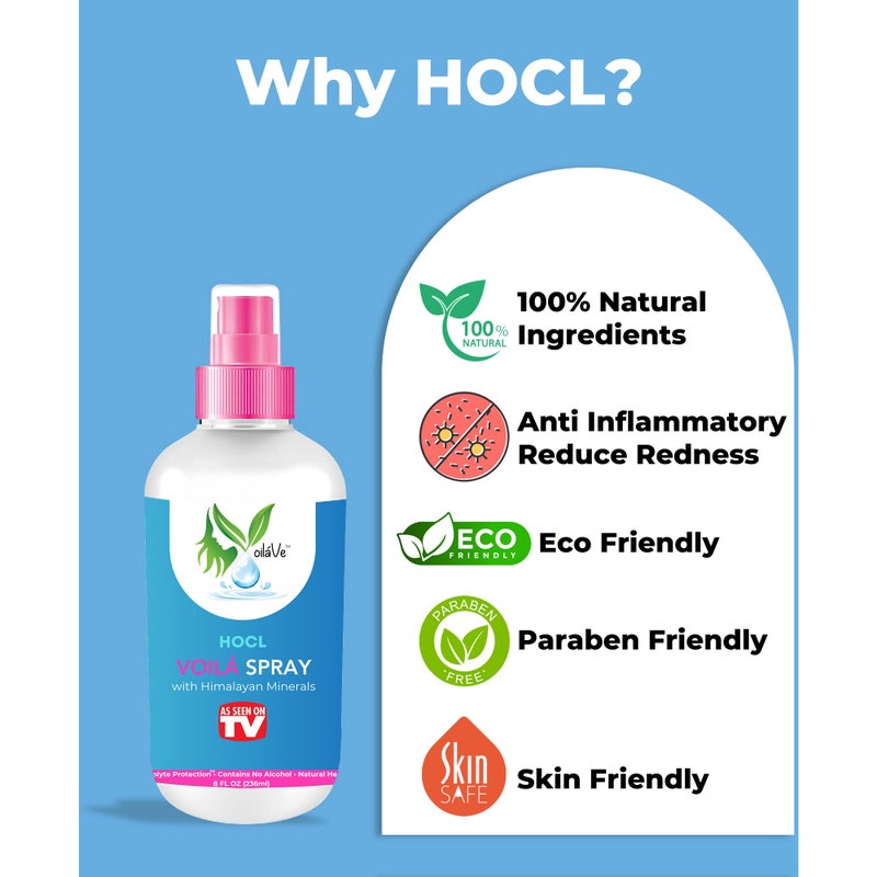 voilave بخاخ فويلافي HOCL | بخاخ حمض الهيبوكلوروس للبشرة | تونر رذاذ للوجه والجسم لعلاج حب الشباب، الندوب، الاحمرار، التهيجات، فروة الرأس الحاكة ورعاية الثقوب بعد الاستخدام | كما تم عرضه على التلفاز - 8 أونصات (قد يختلف التعبئة)  - Image 2