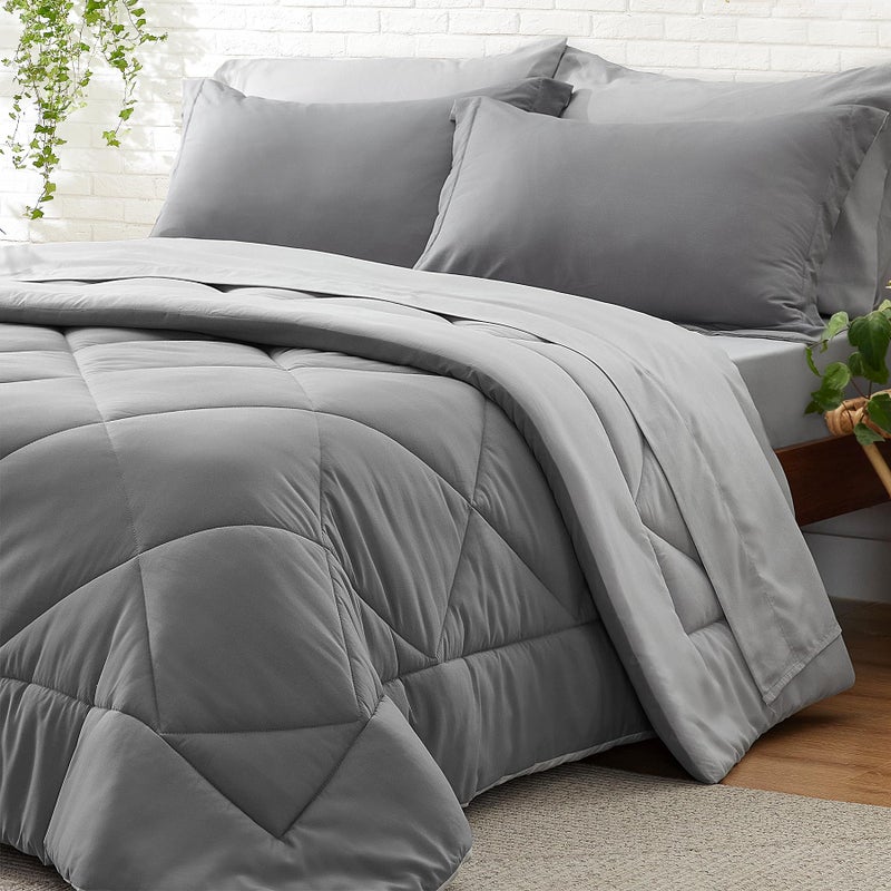 BEDELITE Queen Comforter Set 7 Pieces Bed in A Bag  Soft Microfiber Reversible Grey Bed Set with Comforters Sheets Pillowcases  Shams Cozy Luxury Bedding Sets for All Season