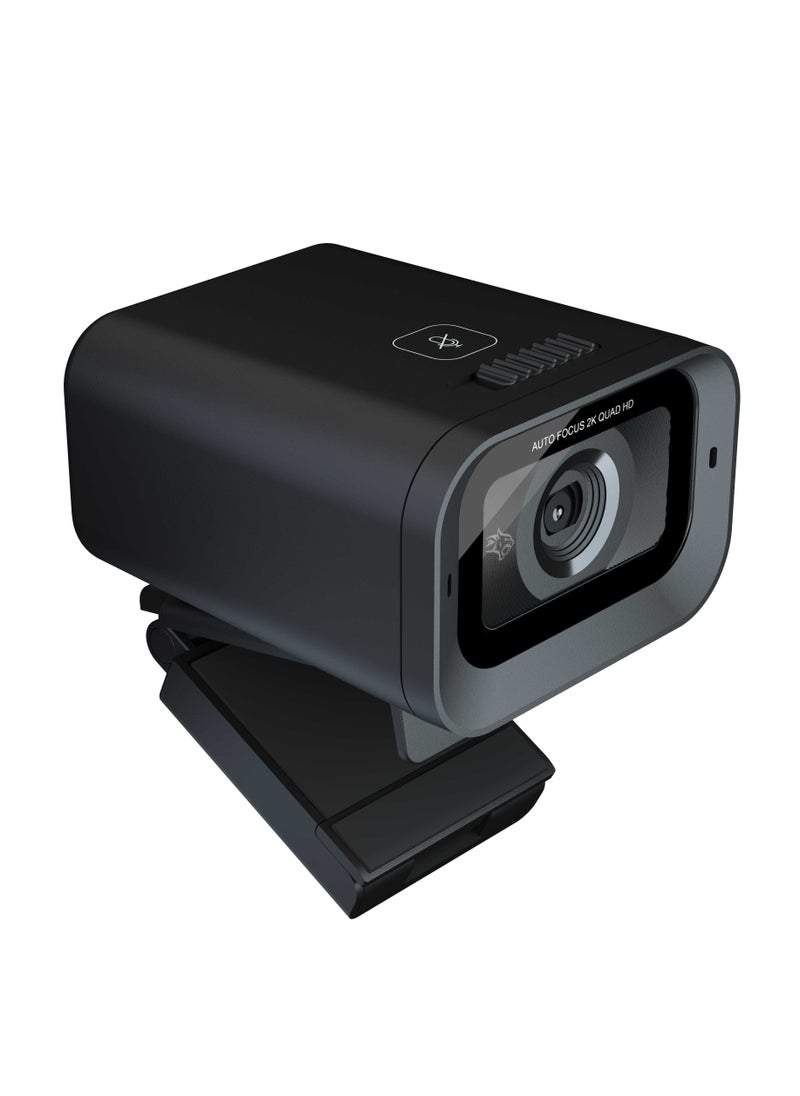 porodo - Web Cam 2K 30fps Auto Focus with Built-in Mic and Tripod / High Definition /Windows/Mac/Android/ Touch Mute & Privacy Cover / High-Clarity Vision & Mic / QHD Resolution - Black - Image 1