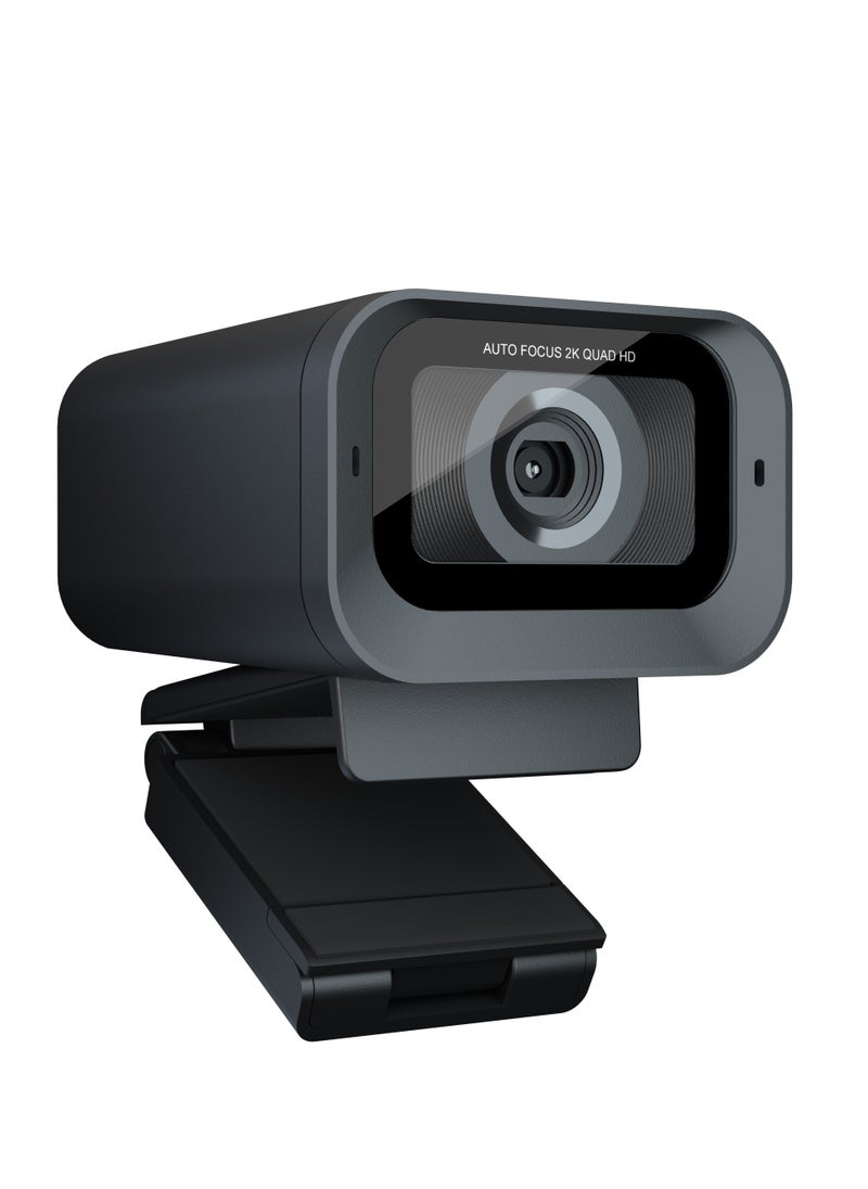 porodo - Web Cam 2K 30fps Auto Focus with Built-in Mic and Tripod / High Definition /Windows/Mac/Android/ Touch Mute & Privacy Cover / High-Clarity Vision & Mic / QHD Resolution - Black - Image 1
