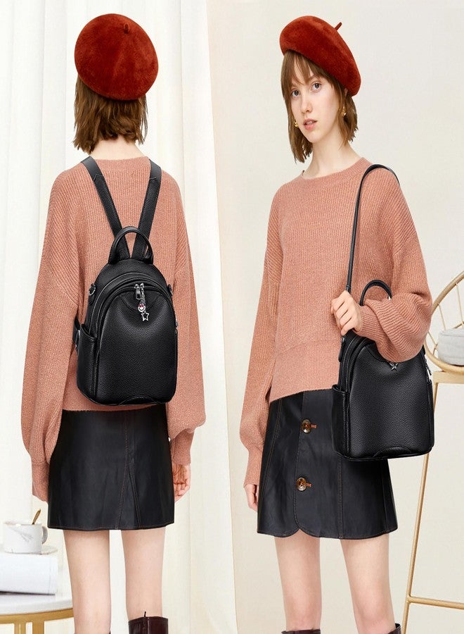 ALTOSY Soft Genuine Leather Backpack for Women Small Convertible Backpack Purse Shoulder Bag for Ladies (S97 Black) - Image 3