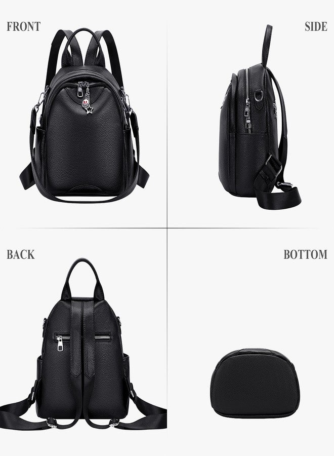 ALTOSY Soft Genuine Leather Backpack for Women Small Convertible Backpack Purse Shoulder Bag for Ladies (S97 Black) - Image 4