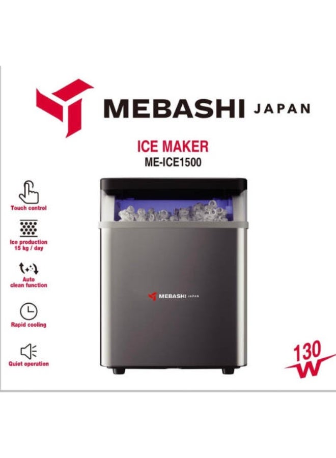 MEBASHI ME-ICE1500 Countertop Ice Cube Maker, Fast Ice in 6 8 Mins, 15kg/24H, Auto-Cleaning Machine with 1.5L Tank, Silver | ME-ICE1500 - Image 3