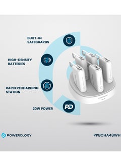 Powerology x5 10000 mAh Power Bank Station 10000mAh with Built-In Type-C Cable / Recharging Base PD20W / USB-C & USB-A Outputs/ Ultimate Charging Terminal / Built-in Safeguard /Durable Reliable Powerbank Station / Power Station - White  - Image 3