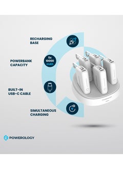 Powerology x5 10000 mAh Power Bank Station 10000mAh with Built-In Type-C Cable / Recharging Base PD20W / USB-C & USB-A Outputs/ Ultimate Charging Terminal / Built-in Safeguard /Durable Reliable Powerbank Station / Power Station - White  - Image 2