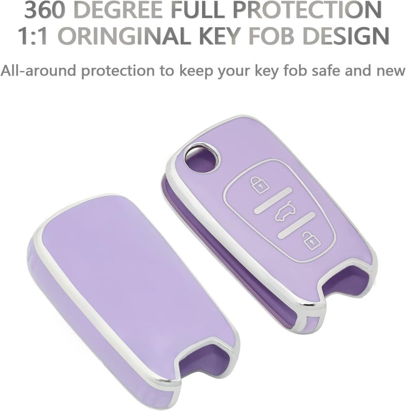 OFFCURVE Key Fob Cover for Kia, Full Protective Car Key Case Holder for Kia Soul Kia Rio Sportage Hyundai Elantra Santa Fe Verna Carens Forte Avante Flip Folding Keyless Entry Car Accessories, Purple - Image 3