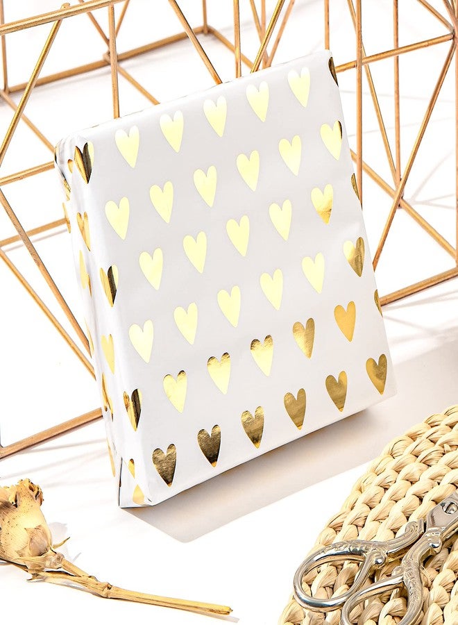 LeZakaa Gold Wrapping Paper Roll, Luxury Metallic Gift Wrap with Heart, Geometric & Floral Pattern for Wedding, Birthday, Anniversary, Bridal Shower, Christmas, Valentines, 17 x 120 inches, 3Rolls - Image 2
