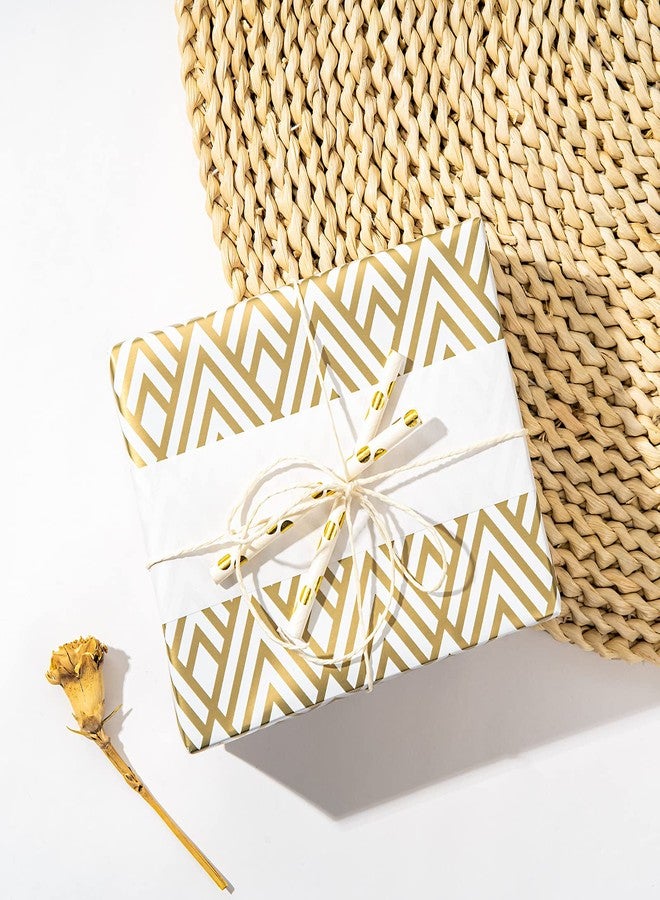 LeZakaa Gold Wrapping Paper Roll, Luxury Metallic Gift Wrap with Heart, Geometric & Floral Pattern for Wedding, Birthday, Anniversary, Bridal Shower, Christmas, Valentines, 17 x 120 inches, 3Rolls - Image 4