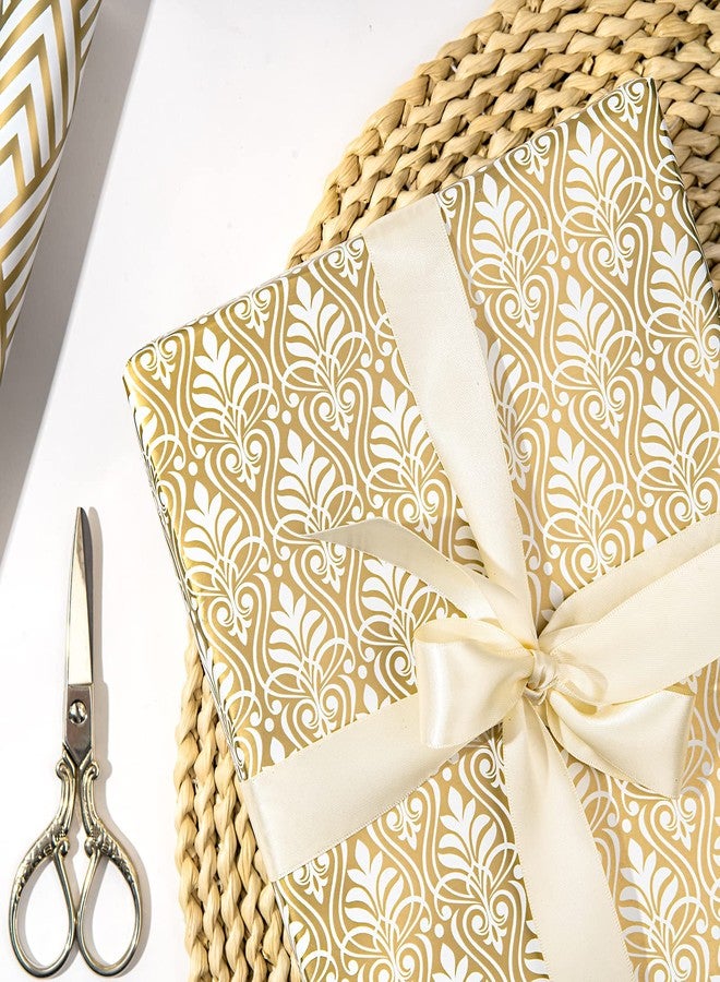LeZakaa Gold Wrapping Paper Roll, Luxury Metallic Gift Wrap with Heart, Geometric & Floral Pattern for Wedding, Birthday, Anniversary, Bridal Shower, Christmas, Valentines, 17 x 120 inches, 3Rolls - Image 5