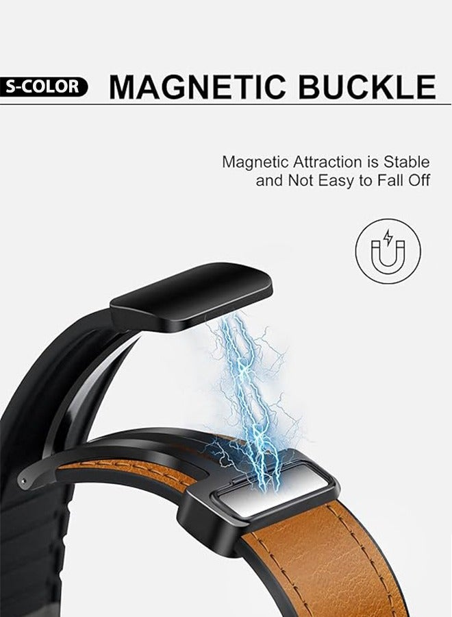 S-Color سوار ساعة مغناطيسي متوافق مع ساعة سامسونج جالكسي ووتش ألترا 47 مم (2024) جلد طبيعي بتصميم مشبك مغناطيسي أساور قابلة للتعديل لملحقات استبدال الأشرطة للرجال والنساء بني - Image 3