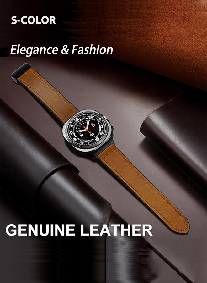 S-Color سوار ساعة مغناطيسي متوافق مع ساعة سامسونج جالكسي ووتش ألترا 47 مم (2024) جلد طبيعي بتصميم مشبك مغناطيسي أساور قابلة للتعديل لملحقات استبدال الأشرطة للرجال والنساء بني - Image 4