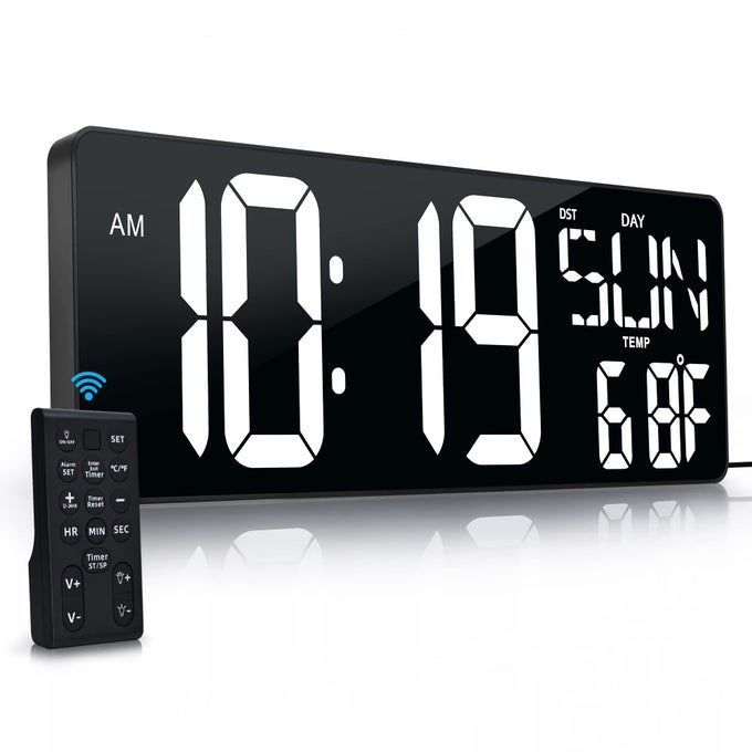 LARGE DIGITAL WALL CLOCK WITH REMOTE CONTROL 172 LED LARGE DISPLAY TIMER WITH TEMPERATURE DATE WEEK AUTO DST ADJUSTABLE BRIGHTNESS BIG WALL ALARM CLOCK FOR LIVING ROOM OFFICE GARAGE GYM SENIORS