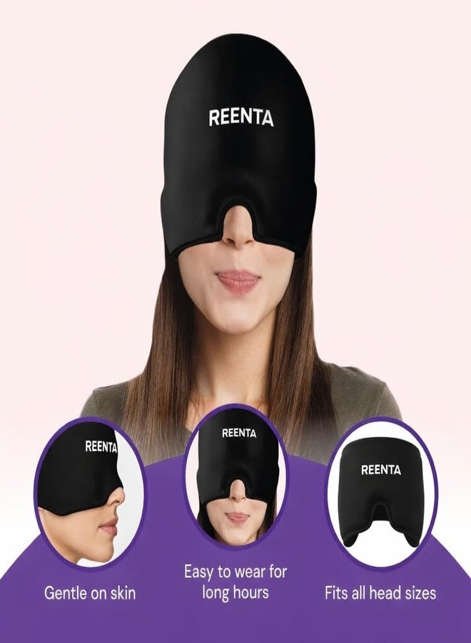 REENTA Migraine Relief Cap – Hot & Cold Therapy Headache Hat | Cooling Gel Ice Pack Mask for Migraine, Sinus, Stress & Tension Relief | Reusable Full Head Wrap for Men & Women (Black) - Image 2