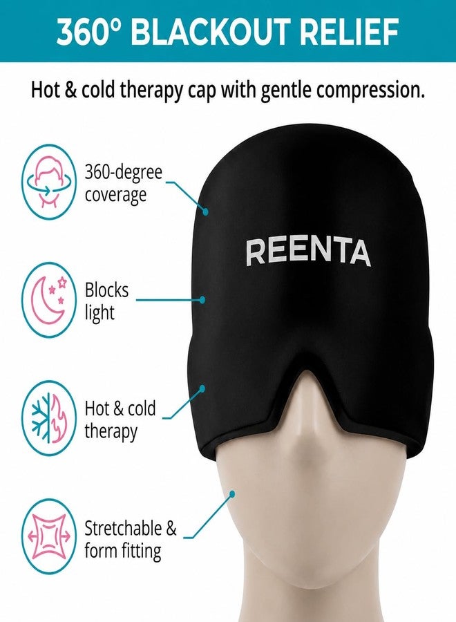 REENTA Migraine Relief Cap – Hot & Cold Therapy Headache Hat | Cooling Gel Ice Pack Mask for Migraine, Sinus, Stress & Tension Relief | Reusable Full Head Wrap for Men & Women (Black) - Image 3