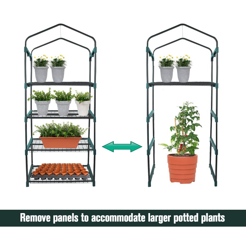 Worth Garden 4 Tier Mini Greenhouse - 63'' H x 27'' L x 19'' W - Sturdy Portable Gardening Shelves with Durable PE Cover w/ Roll-Up Zipper Door- Small Green House Indoor & Outdoor for Plants Flowers - Image 2