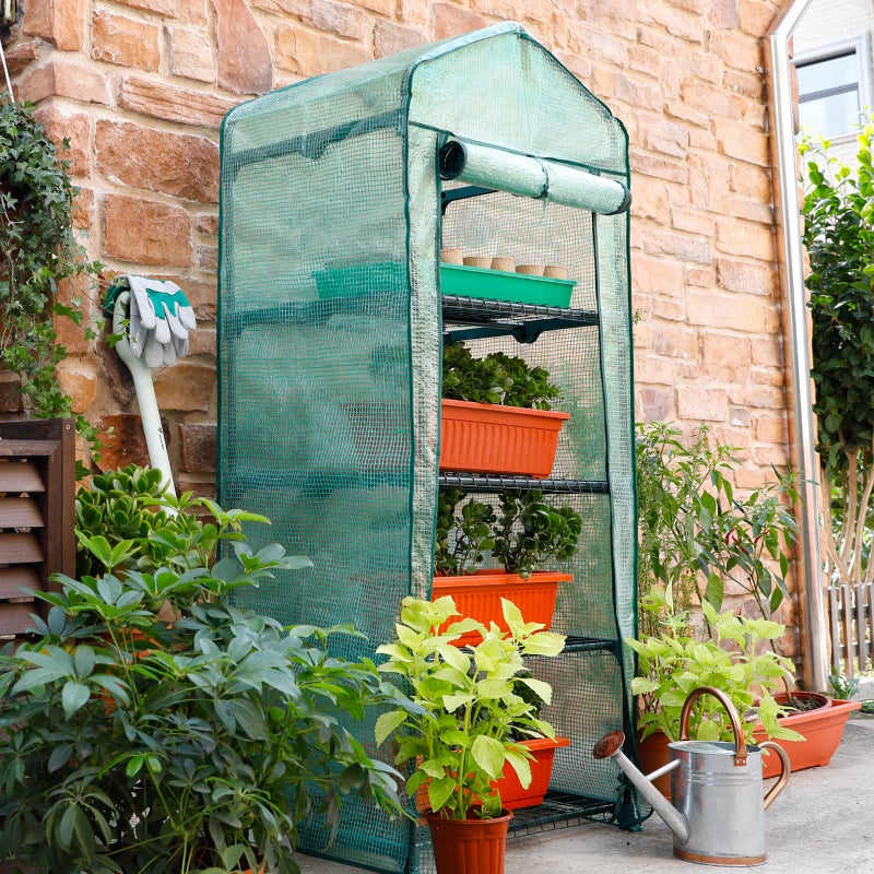 Worth Garden 4 Tier Mini Greenhouse - 63'' H x 27'' L x 19'' W - Sturdy Portable Gardening Shelves with Durable PE Cover w/ Roll-Up Zipper Door- Small Green House Indoor & Outdoor for Plants Flowers - Image 4