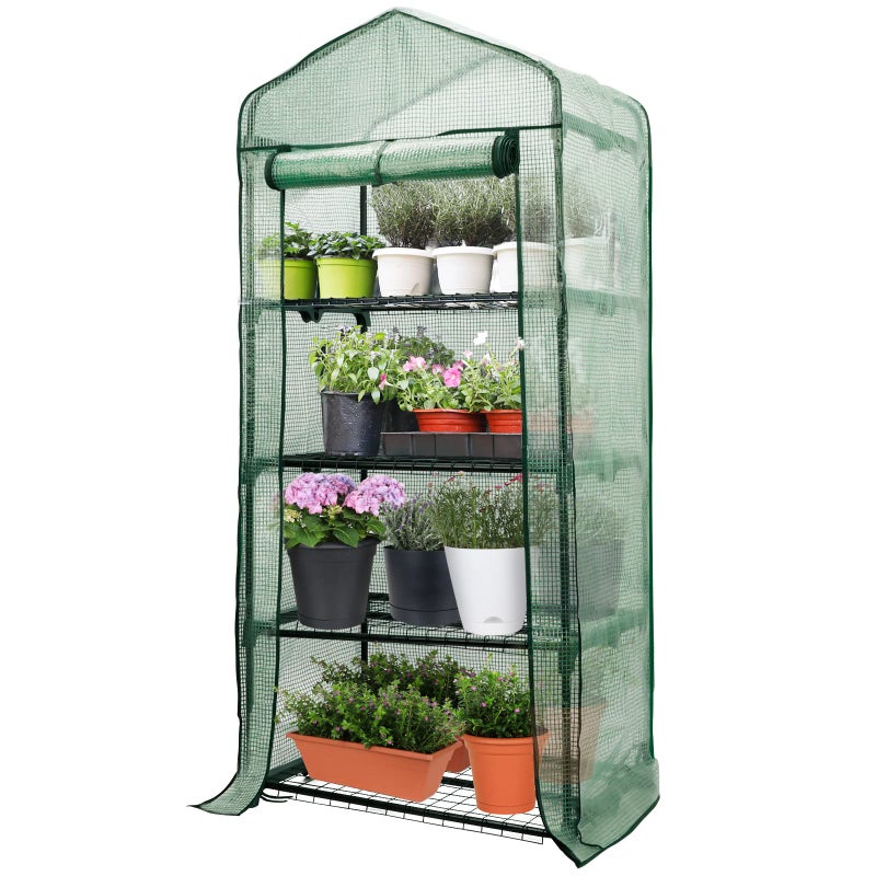 Worth Garden 4 Tier Mini Greenhouse - 63'' H x 27'' L x 19'' W - Sturdy Portable Gardening Shelves with Durable PE Cover w/ Roll-Up Zipper Door- Small Green House Indoor & Outdoor for Plants Flowers - Image 1