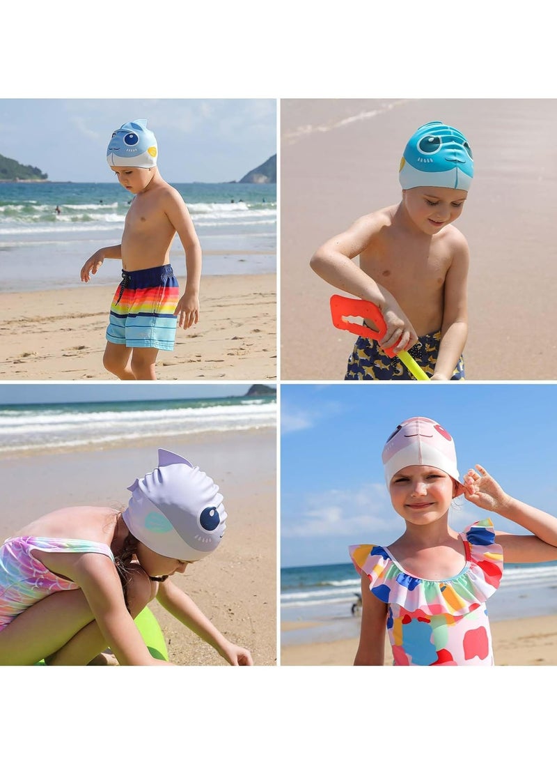 Fanski Kids Cartoon Fish Swim Caps, Children Elastic Swimming Hats Silicone Swimming Caps for Girls and Boys  - Image 2