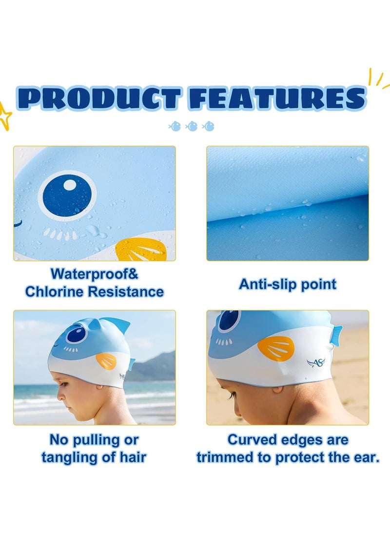 Fanski Kids Cartoon Fish Swim Caps, Children Elastic Swimming Hats Silicone Swimming Caps for Girls and Boys  - Image 4