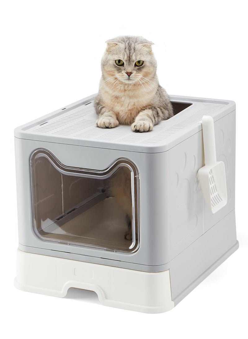 XiuWoo - Foldable Litter Box with Lid,Enclosed Cat Litter Box,Front Entry Top Exit Kitty Litter Box,Large Litter Box with Cat Litter Scoop,Odor Control Easy Clean,for Small to Large Sized Cats,40 x 48 x 38cm - Image 1