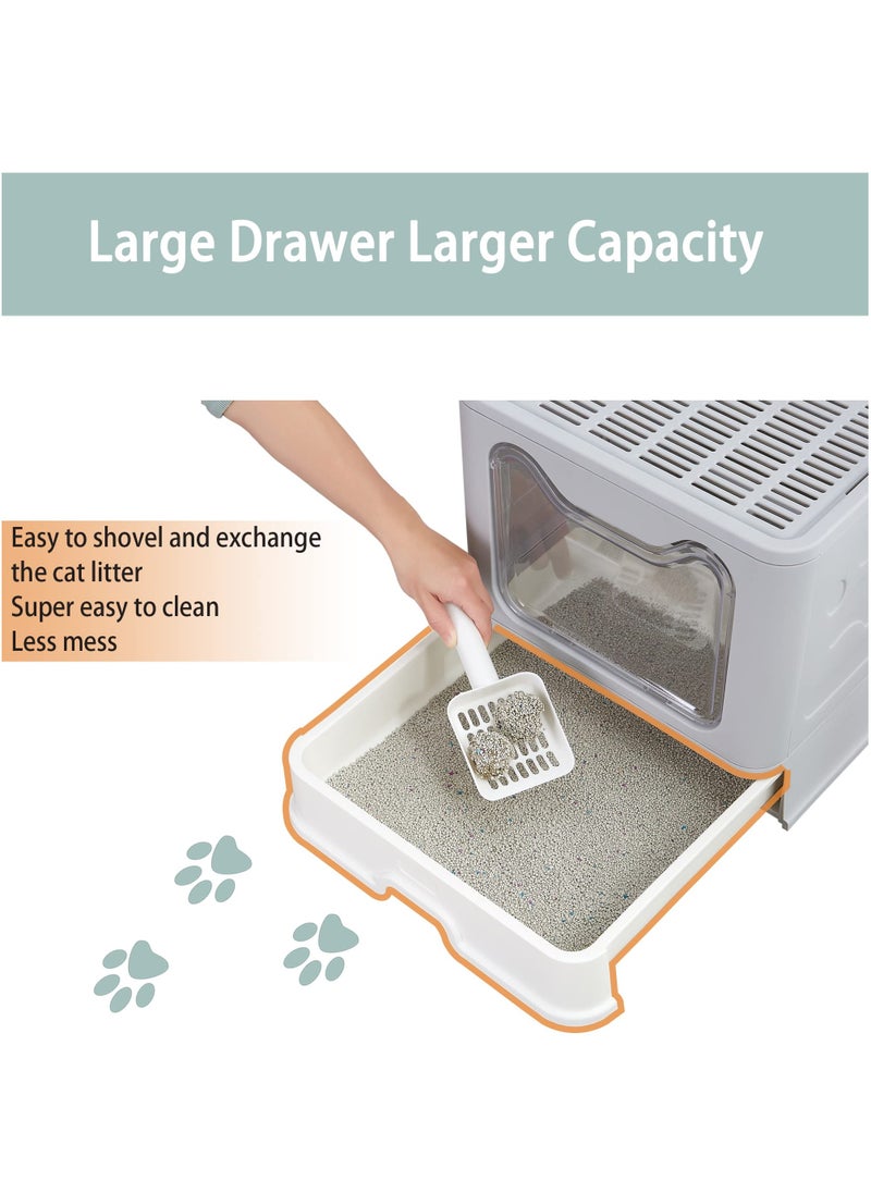 XiuWoo - Foldable Litter Box with Lid,Enclosed Cat Litter Box,Front Entry Top Exit Kitty Litter Box,Large Litter Box with Cat Litter Scoop,Odor Control Easy Clean,for Small to Large Sized Cats,40 x 48 x 38cm - Image 1