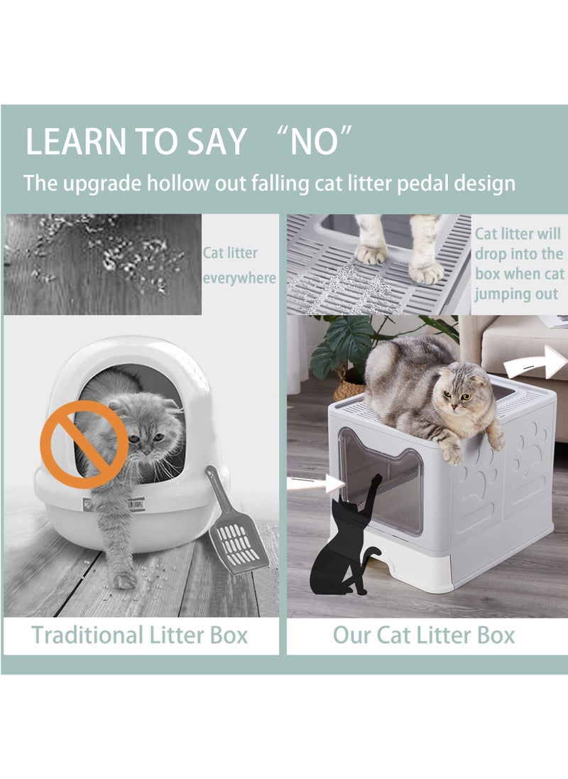 XiuWoo - Foldable Litter Box with Lid,Enclosed Cat Litter Box,Front Entry Top Exit Kitty Litter Box,Large Litter Box with Cat Litter Scoop,Odor Control Easy Clean,for Small to Large Sized Cats,40 x 48 x 38cm - Image 1