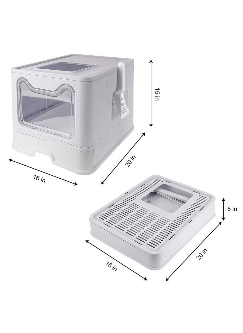 XiuWoo - Foldable Litter Box with Lid,Enclosed Cat Litter Box,Front Entry Top Exit Kitty Litter Box,Large Litter Box with Cat Litter Scoop,Odor Control Easy Clean,for Small to Large Sized Cats,40 x 48 x 38cm - Image 1