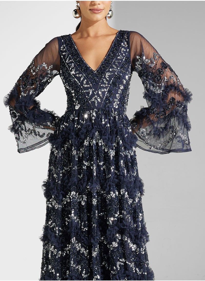 Maya Embellished Frill Detailed Maxi Dress  - Image 3