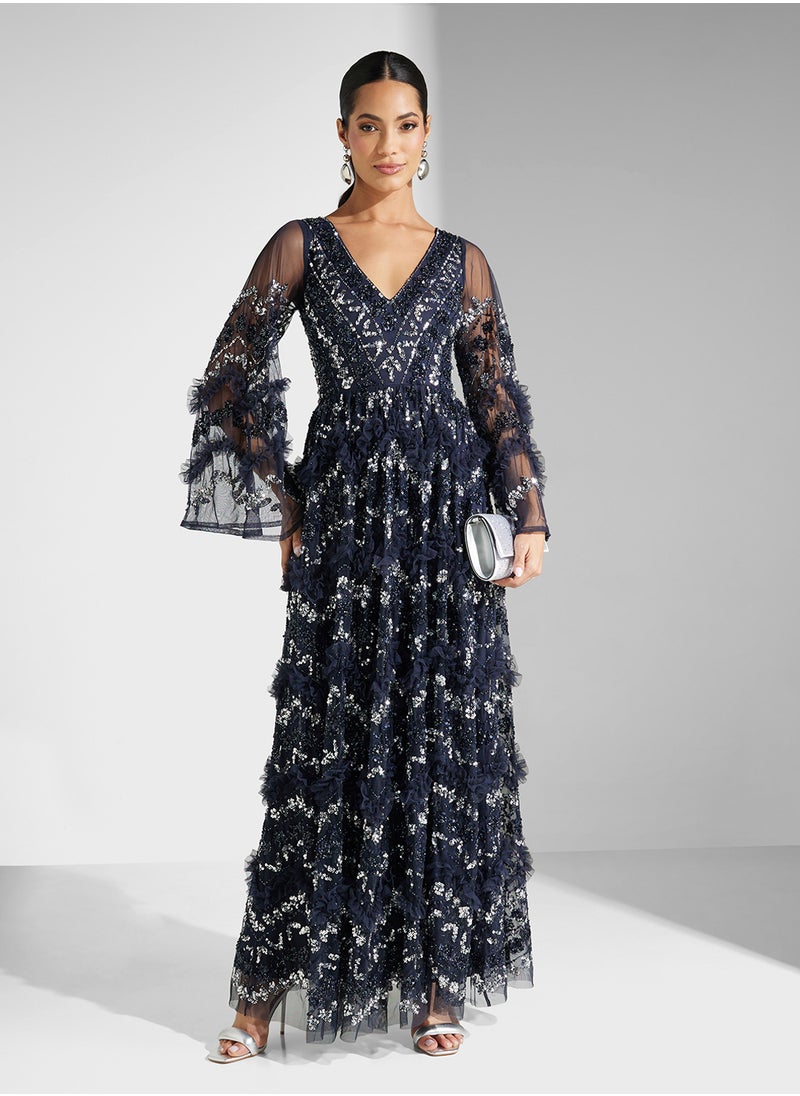 Maya Embellished Frill Detailed Maxi Dress  - Image 1