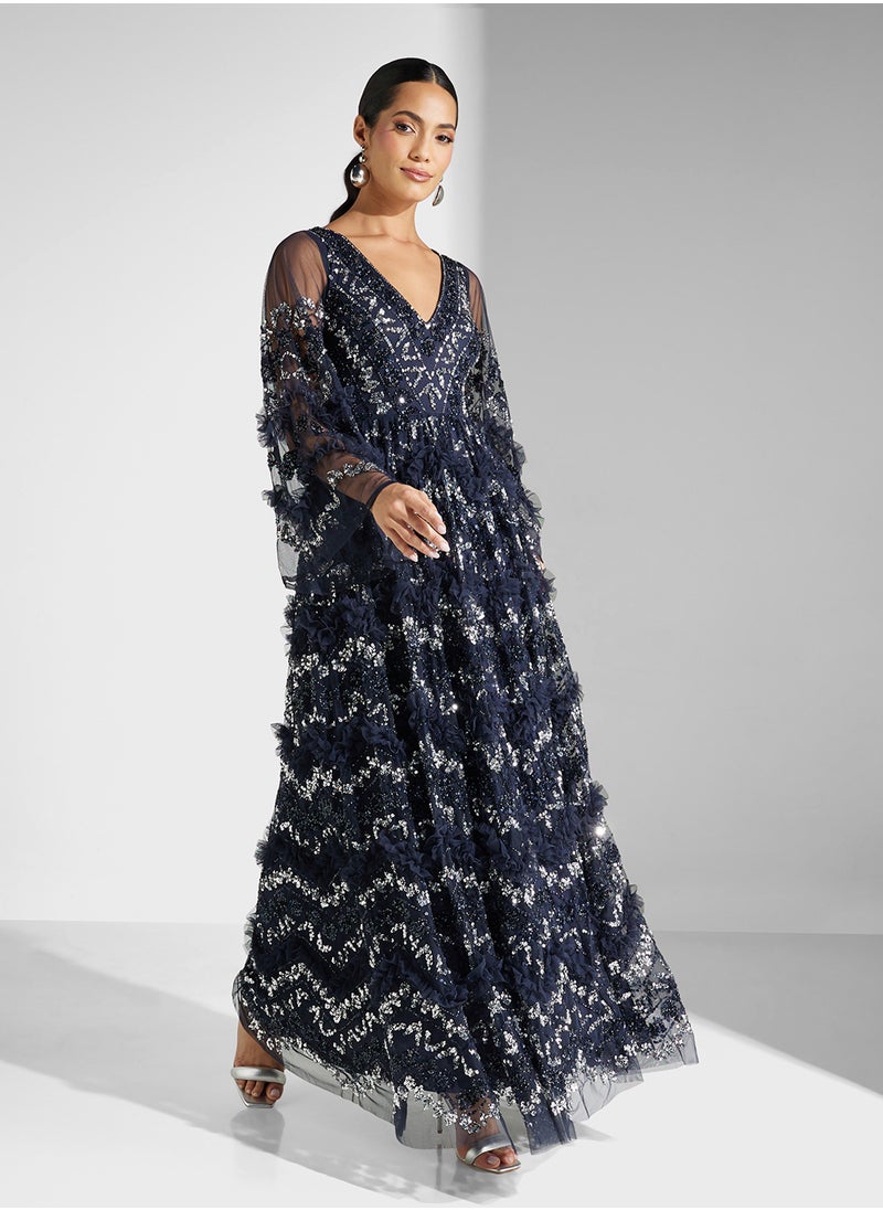 Maya Embellished Frill Detailed Maxi Dress  - Image 4