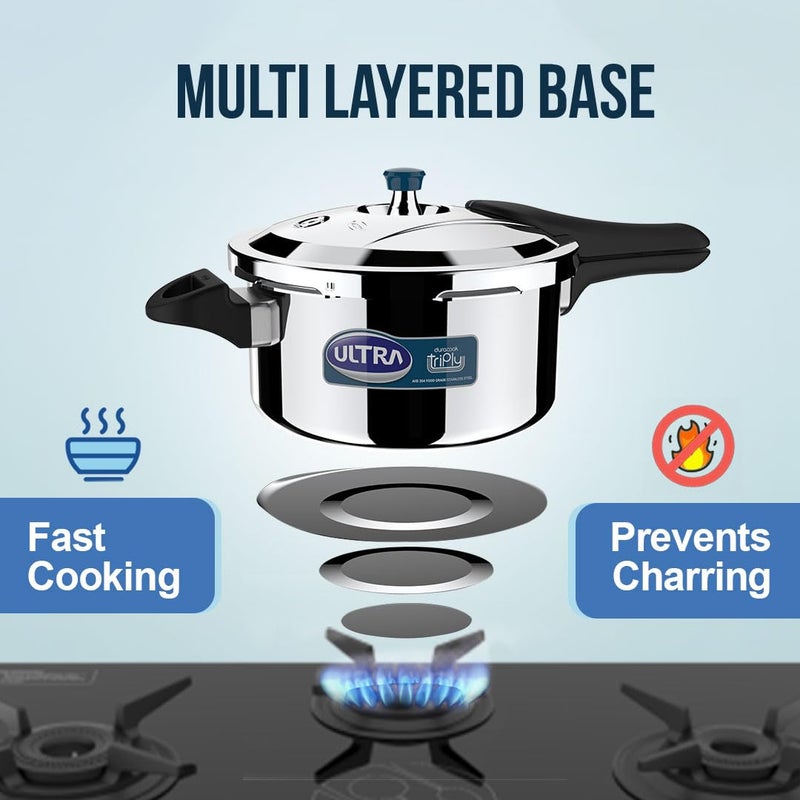 Ultra Duracook Triply Pressure Cooker 45 Litre AISI 304 Food Grade Stainless Steel Cooker 5 Years Warranty Induction Compatible Broad Base Cooks Fast Saves Gas 12 MM Lid Thickness - Image 3