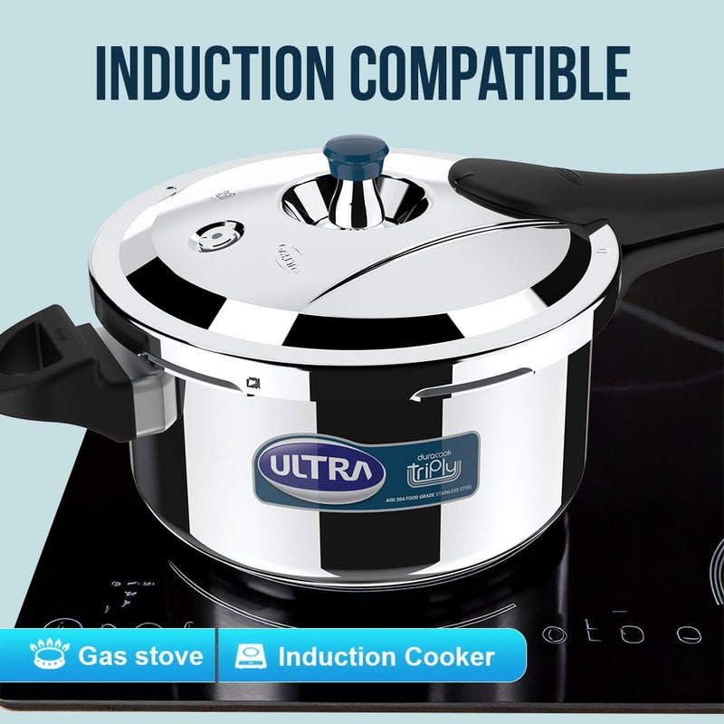 Ultra Duracook Triply Pressure Cooker 45 Litre AISI 304 Food Grade Stainless Steel Cooker 5 Years Warranty Induction Compatible Broad Base Cooks Fast Saves Gas 12 MM Lid Thickness - Image 4