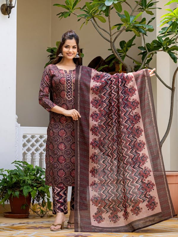 Vaamsi Women's Floral Straight Printed Kurta Pant With Dupatta Set (VKSKD2246_XXL_Multicolored) - Image 5