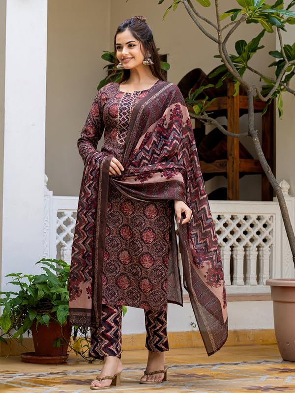 Vaamsi Women's Floral Straight Printed Kurta Pant With Dupatta Set (VKSKD2246_XXL_Multicolored) - Image 3