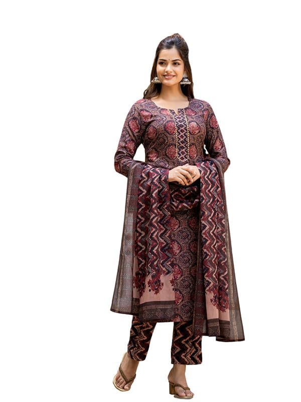 Vaamsi Women's Floral Straight Printed Kurta Pant With Dupatta Set (VKSKD2246_XXL_Multicolored) - Image 1