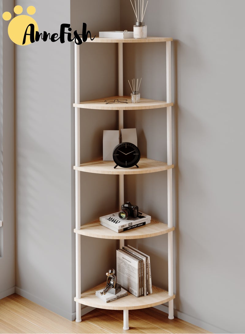AnneFish 5Tier Corner Shelf Stand Industrial Corner Bookshelf With Metal Frame Plant Corner Display Shelf Corner Bookcase For Bedroom Living Room Rustic  - Image 2