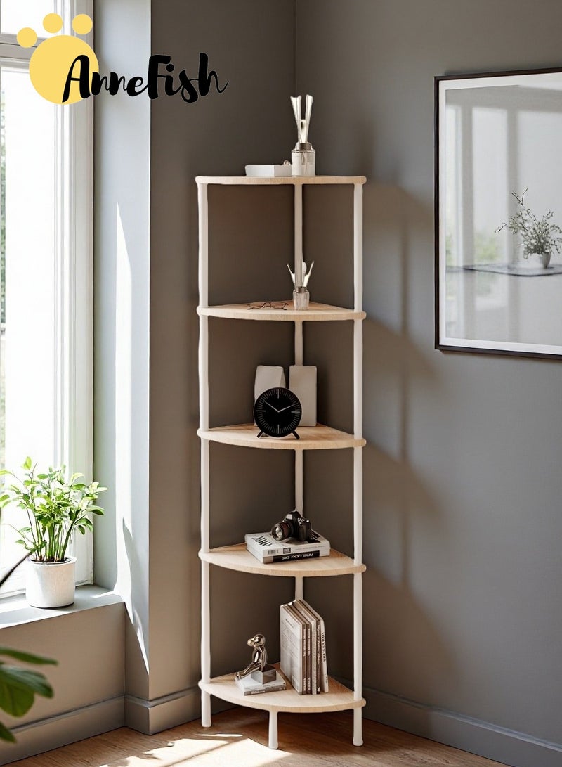 AnneFish 5Tier Corner Shelf Stand Industrial Corner Bookshelf With Metal Frame Plant Corner Display Shelf Corner Bookcase For Bedroom Living Room Rustic  - Image 1