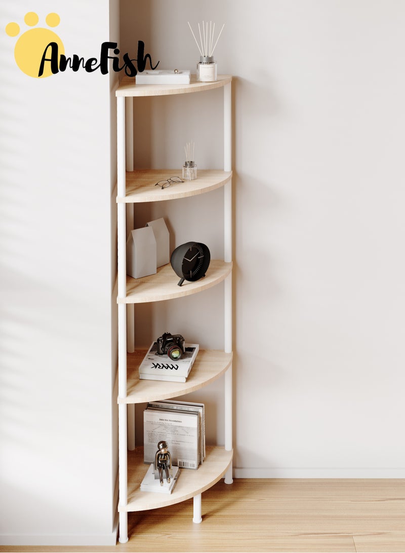 AnneFish 5Tier Corner Shelf Stand Industrial Corner Bookshelf With Metal Frame Plant Corner Display Shelf Corner Bookcase For Bedroom Living Room Rustic  - Image 3